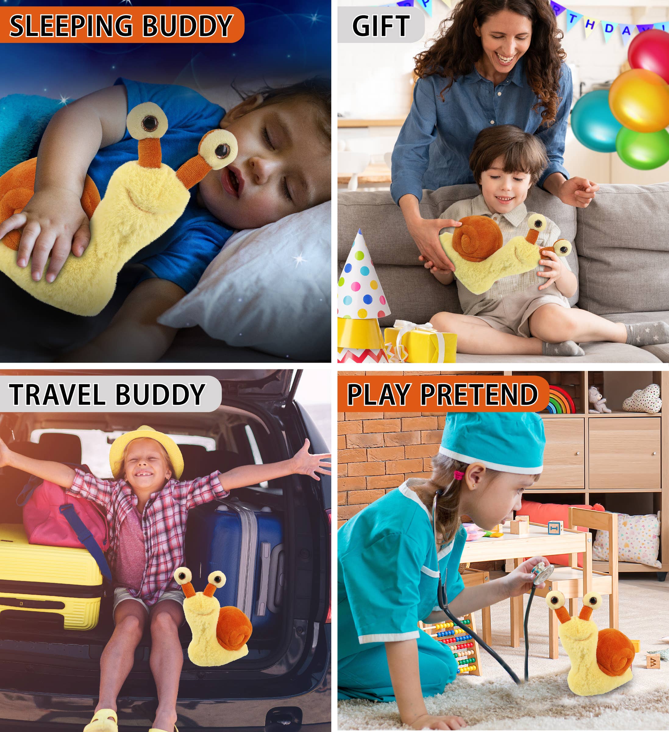 Cota Global – Großhandel Kuschel-/Plüschtier – Kind & Baby – Superweiches Plüsch - Orange Schnecke Klein 5,5"3