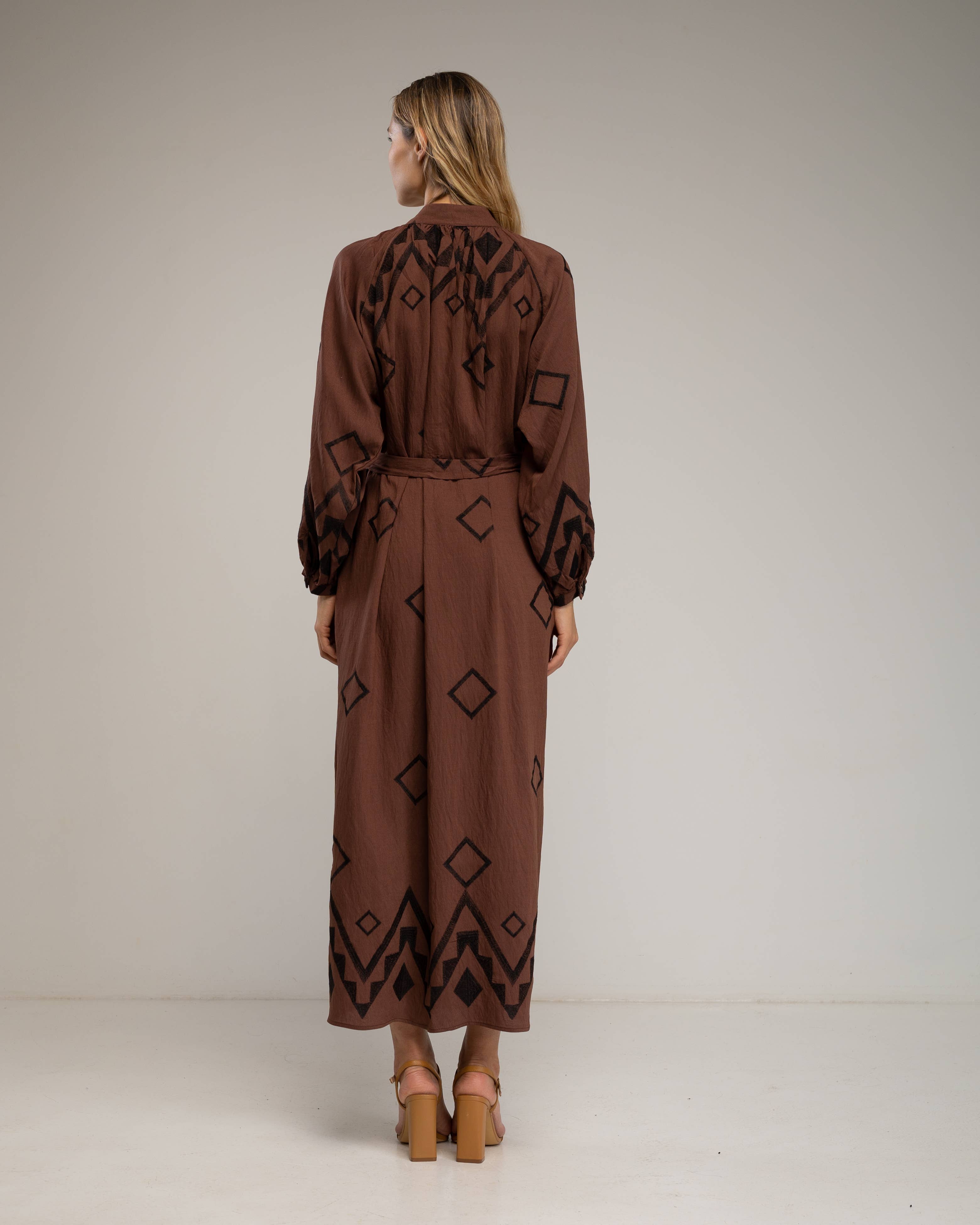 Brown Shirt dress with mandarin collar for wholesale on Faire2