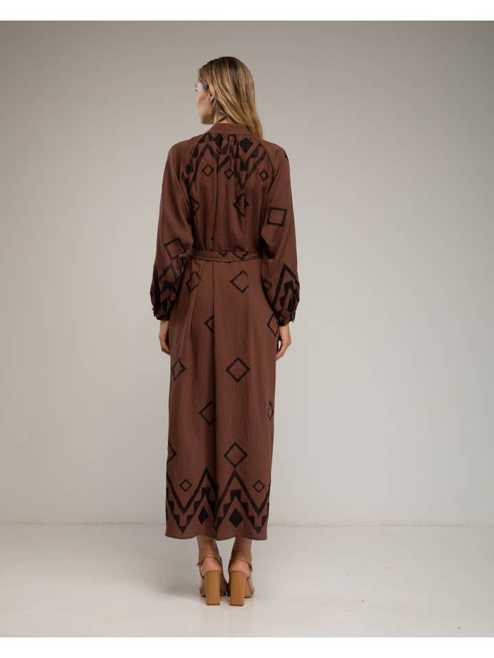 Brown Shirt dress with mandarin collar for wholesale on Faire2