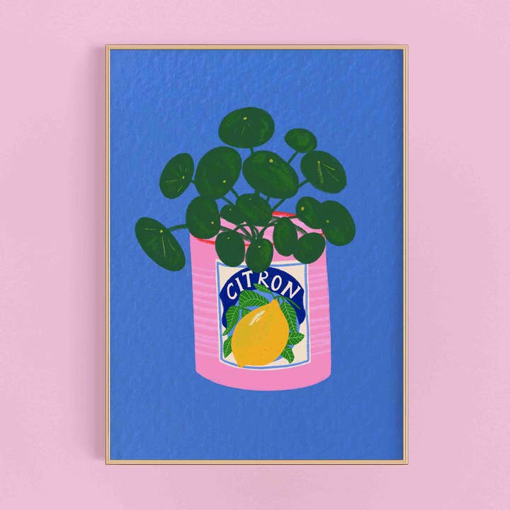 Chinese Money Plant & Vintage Can Art Print | House Plant Botanical Wall Decor Bold Quirky for wholesale by Kerrie Illustrates