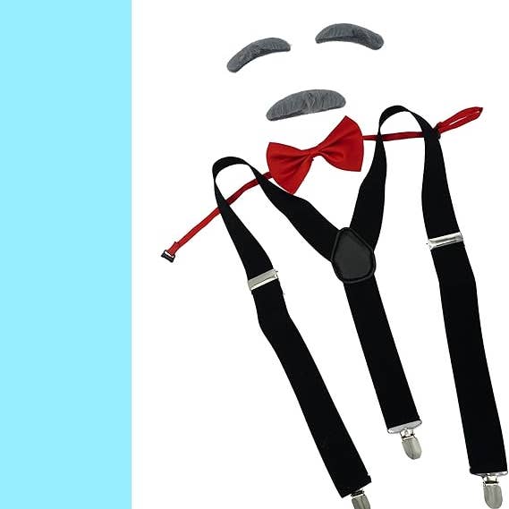 4E's Novelty - Vente Déguisement – enfant - Costume de Vieil Homme 4E's Novelty – Bretelles, Moustache, Sourcils & Nœud Papillon pour Enfants4