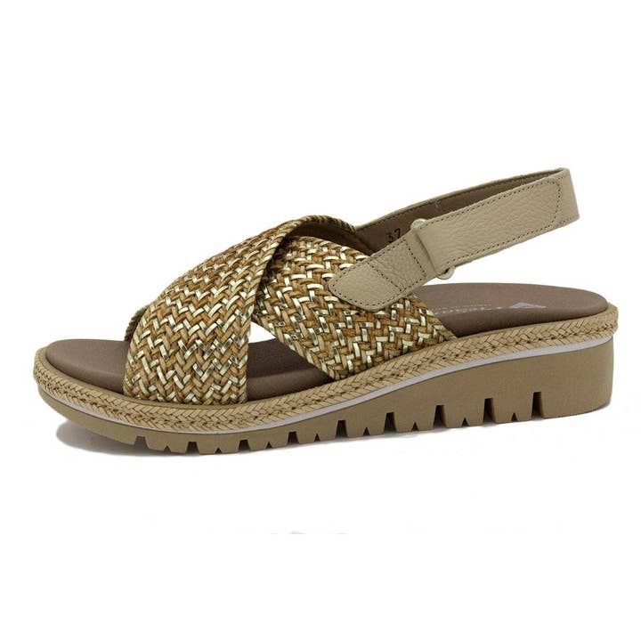 Sandalo Soletta Estraibile Intrecciato Beige-Platino 250766 per la vendita all'ingrosso da parte di PieSanto