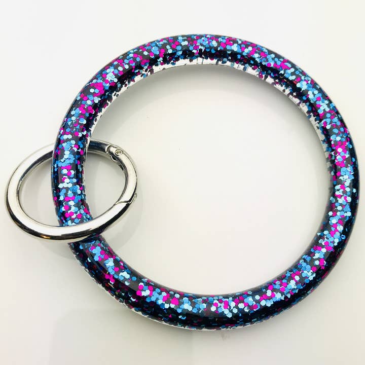 Blue & Pink Glitter Keychain Bangle Bracelet Only for wholesale by Shop Drip Express