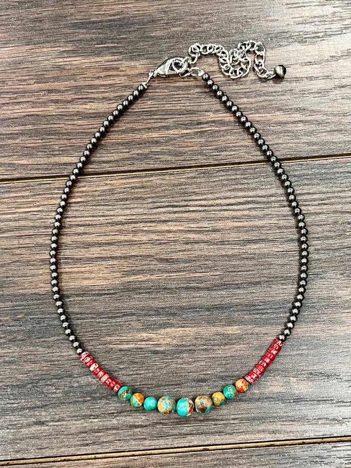 739593, Collana artigianale di perline Navajo in pietra preziosa da 16" lucidate per la vendita all'ingrosso da parte di ISAC Trading Inc