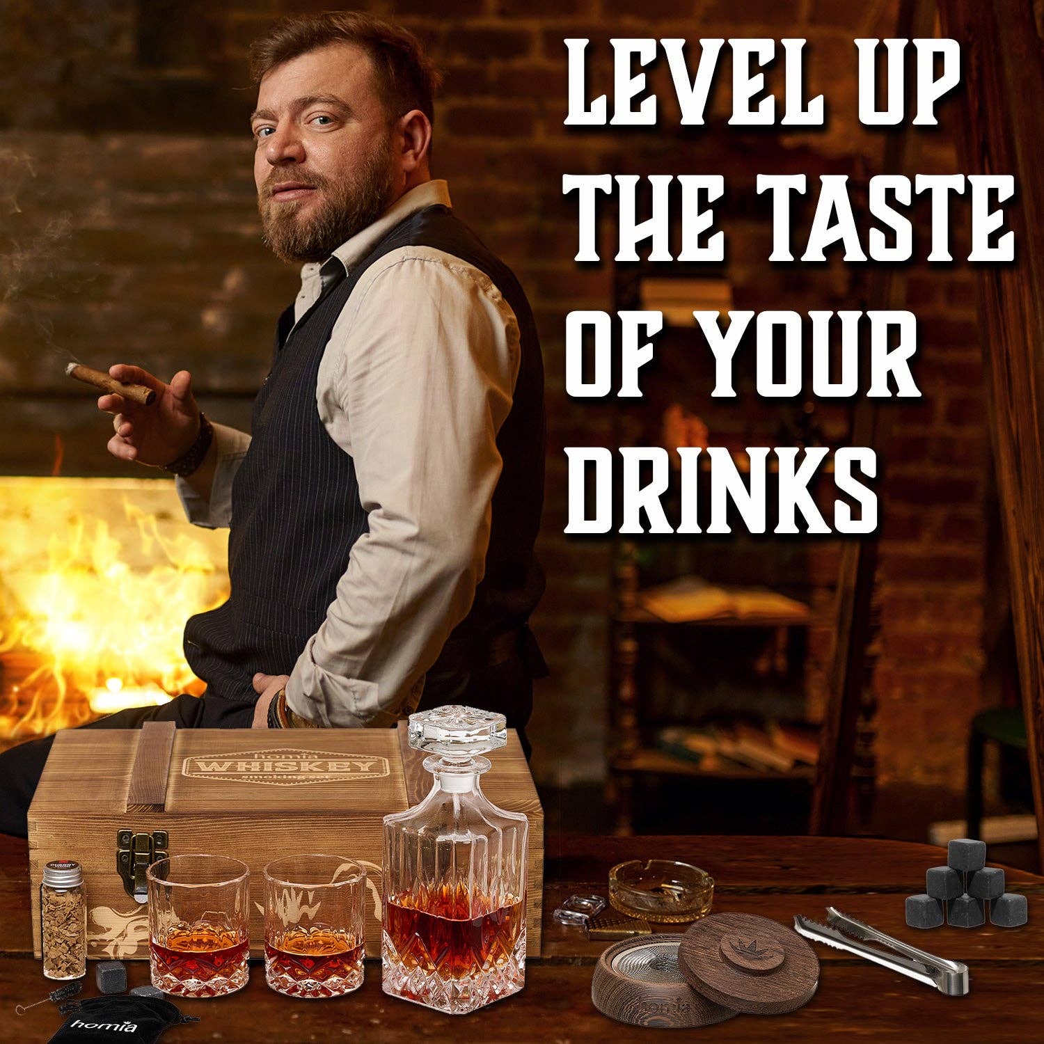 homia - Wholesale Cocktail/Liquor Glass - Whiskey Gift Set - Whiskey Pattern Bottle and Old Fashioned Glasses - 14 pcs3