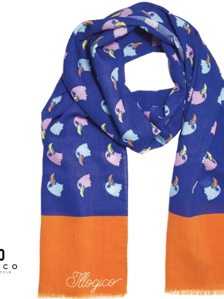 Cachecol Muslin em Lã Azul e Laranja com Design Águia ilógico por atacado de Illogico