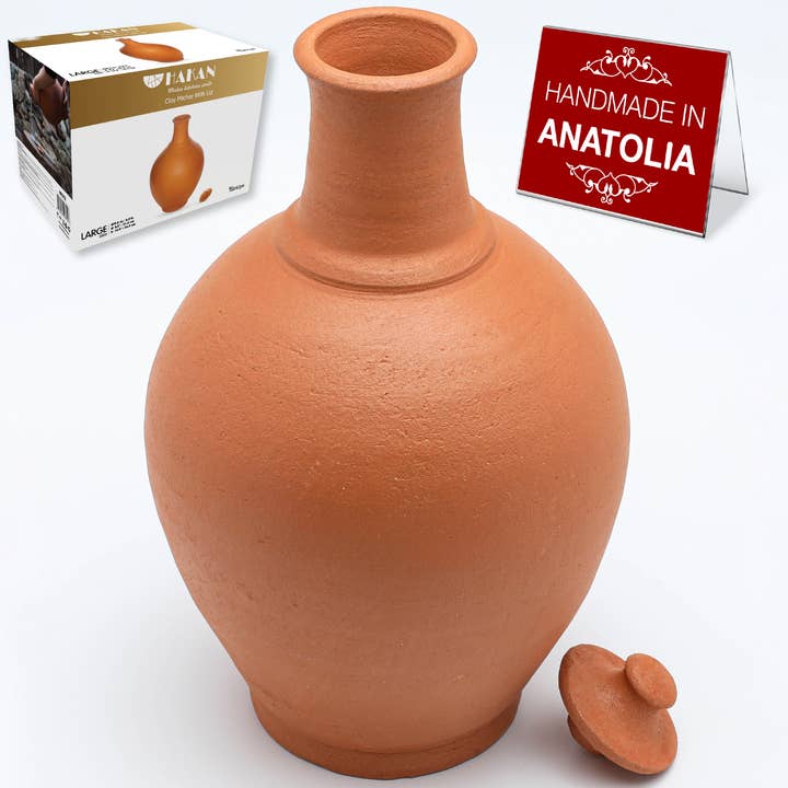 Hakan - Wholesale Pitcher - Hakan Terracotta Clay Pitcher with Lid, Handmade Jug 3 Sizes