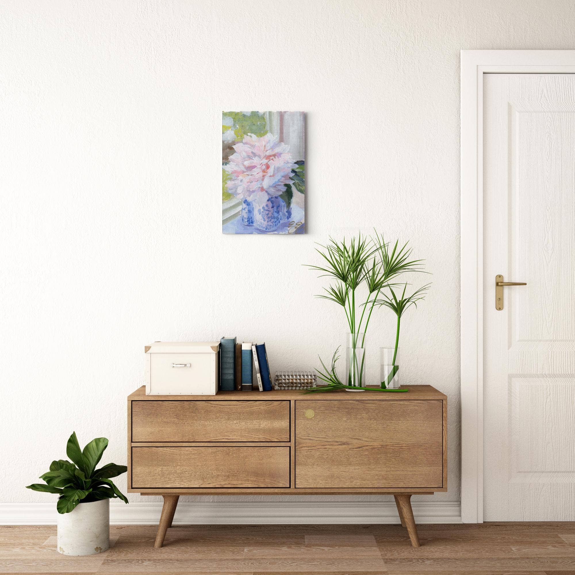 Elizabeth Alice Studio - Wholesale Art Print - No. 396 Sarah Bernhardt peony in blue and white vase, a canvas wrap print9