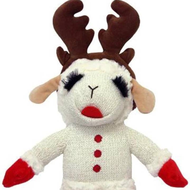 Playful Tail - Wholesale Pet Plush Toy - Dog - Multipet 13" Holiday Lamb Chop Standing With Antlers Plush Dog Toy