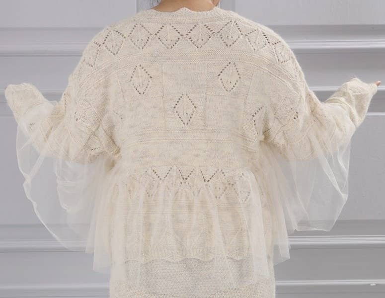 PEACH ACCESSORIES - Wholesale Cardigan - Women's - Knitted Cardigan with Lace Detail SDK1535