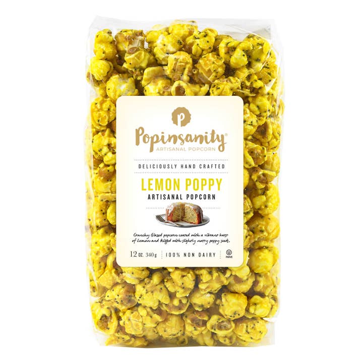 Popinsanity Popcorn & Confections - Wholesale Popcorn - Lemon Poppy Gourmet Popcorn - Large Family Bag, Vegan Kosher