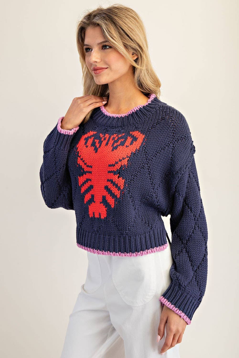 Peace Love Line - Wholesale Knit Sweater - Women's - PL8369 - LOBSTER INTARSIA KNIT CROPPED SWEATER5