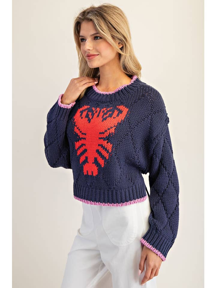 Peace Love Line - Wholesale Knit Sweater - Women's - PL8369 - LOBSTER INTARSIA KNIT CROPPED SWEATER5