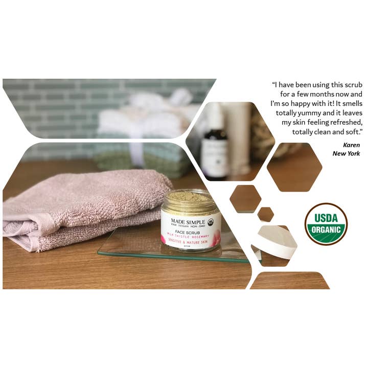 Made Simple Skin Care - Vente Exfoliants/Gommages visage - Gommage au Chardon-Marie et Romarin pour Peaux Matures - Bio & Végan7