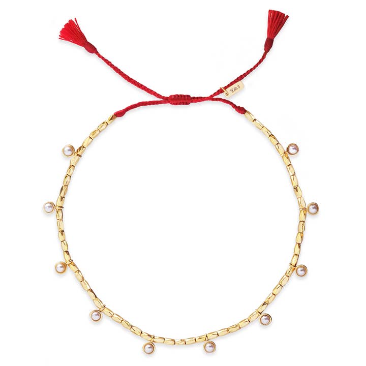 Gold Vermeil Tube With Pearl Charm Bracelet for wholesale by Tai Jewelry