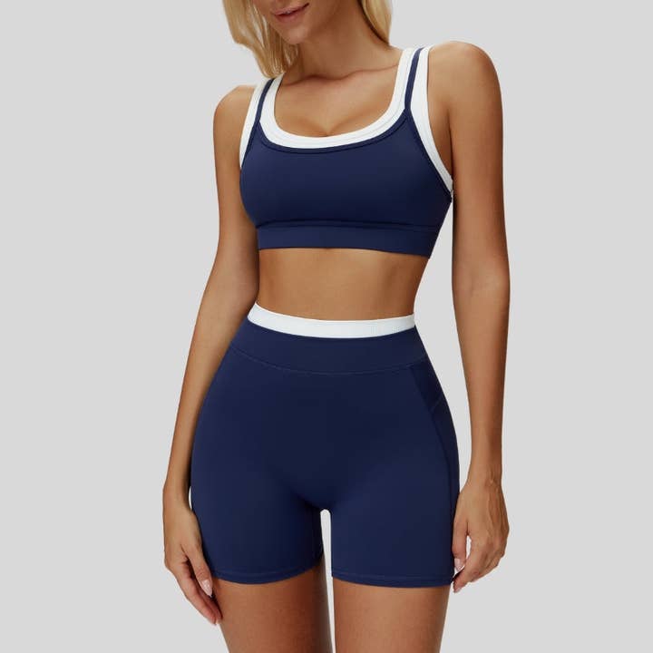 WONDERXFANS - Wholesale Activewear Set - Women's - Contrast color sports bra + sports shorts 2-piece set2