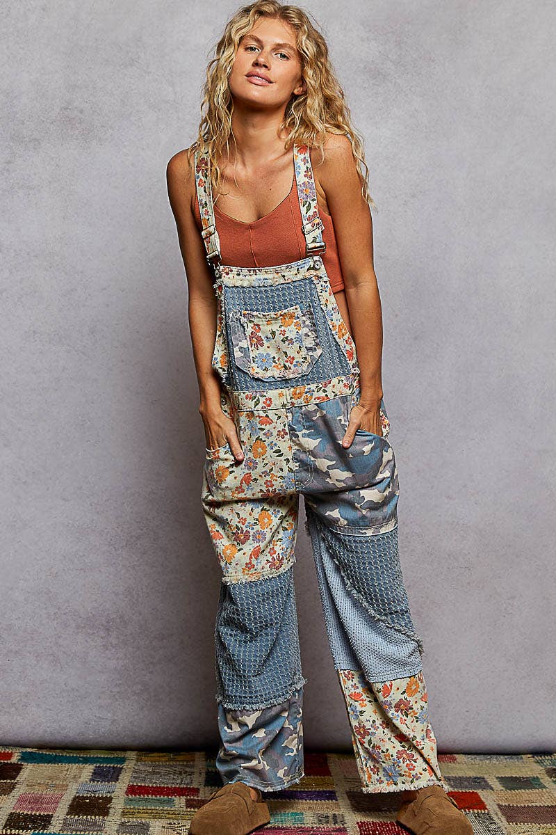 Pol Clothing - Wholesale Overalls - Women's - Animal printed floral print frayed edge twill woven overalls7