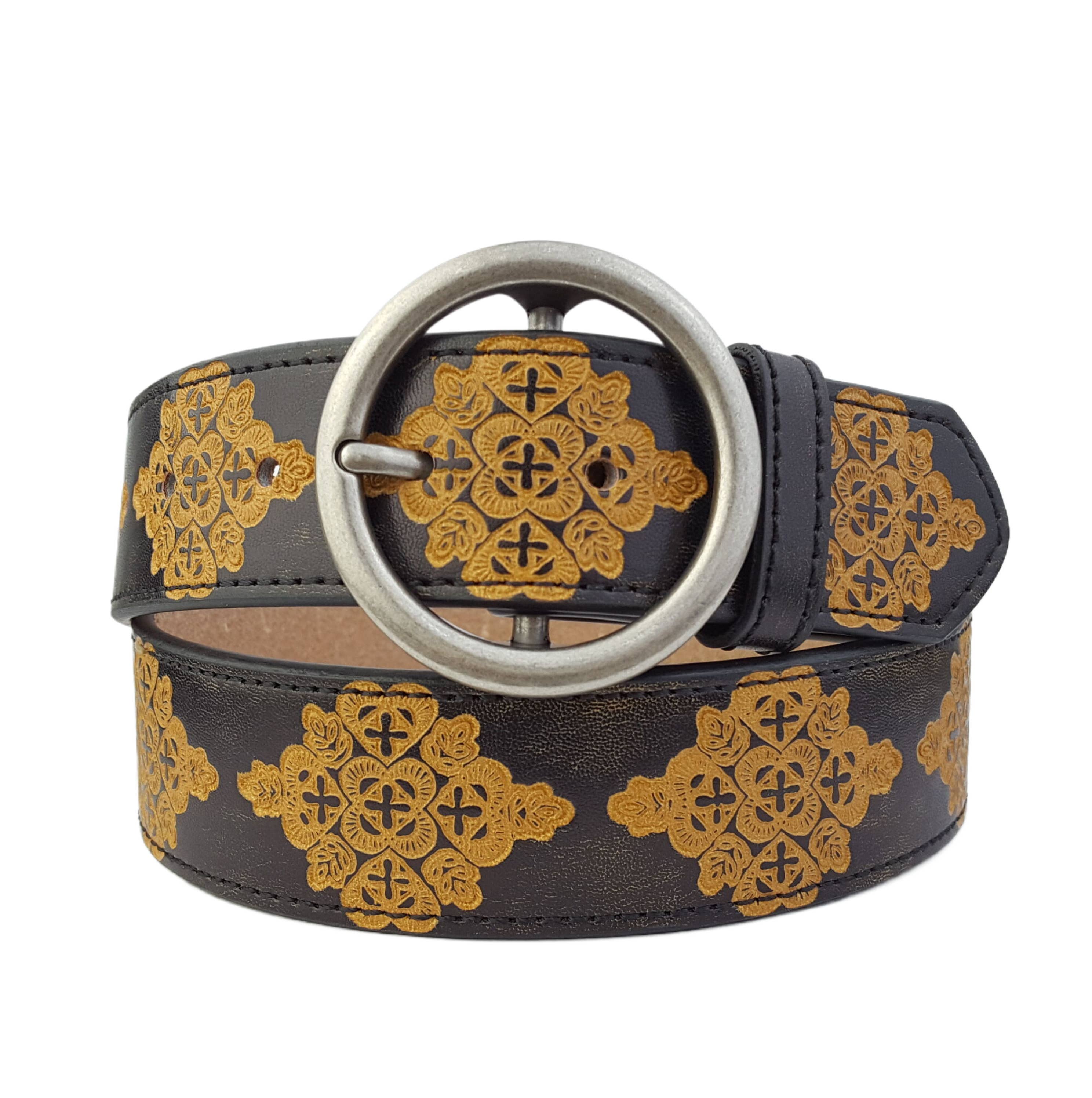 Axesoria West - Wholesale Belt - Women's - Vintage Hand Painted Tooled Belt w. round buckle1