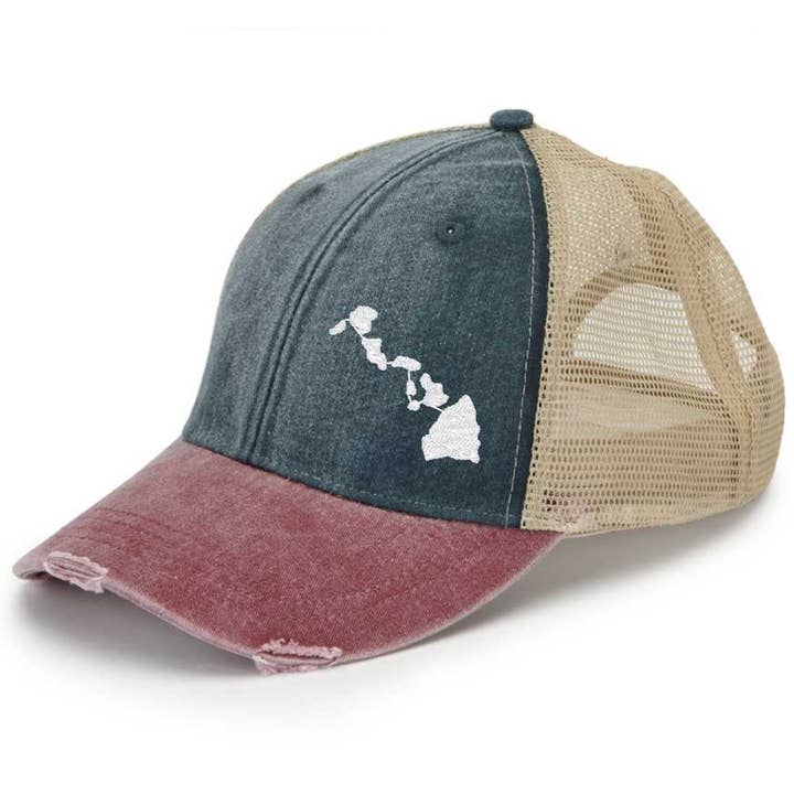 Hawaii off-center Hat - Distressed Trucker - Many Colors for wholesale by Gracie Designs