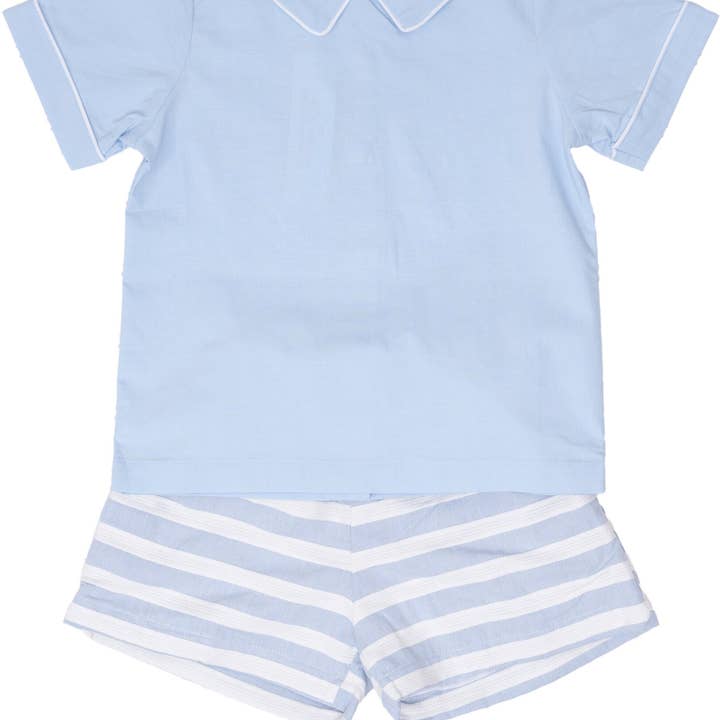 John Blue and White Stripe Short Set for wholesale by The Oaks Apparel Company