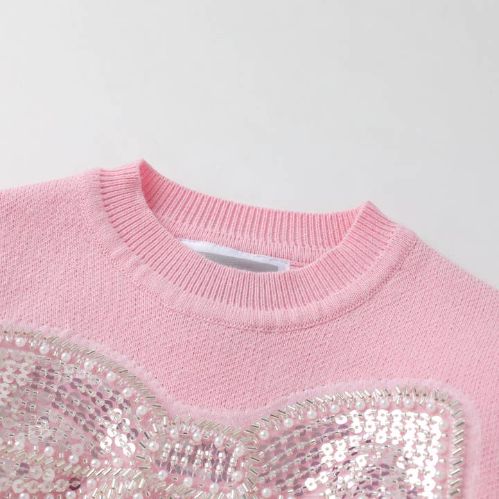 Lil Cactus - Wholesale Knit Sweater - Kids - Pink Christmas Sparkle Bow Sweater4