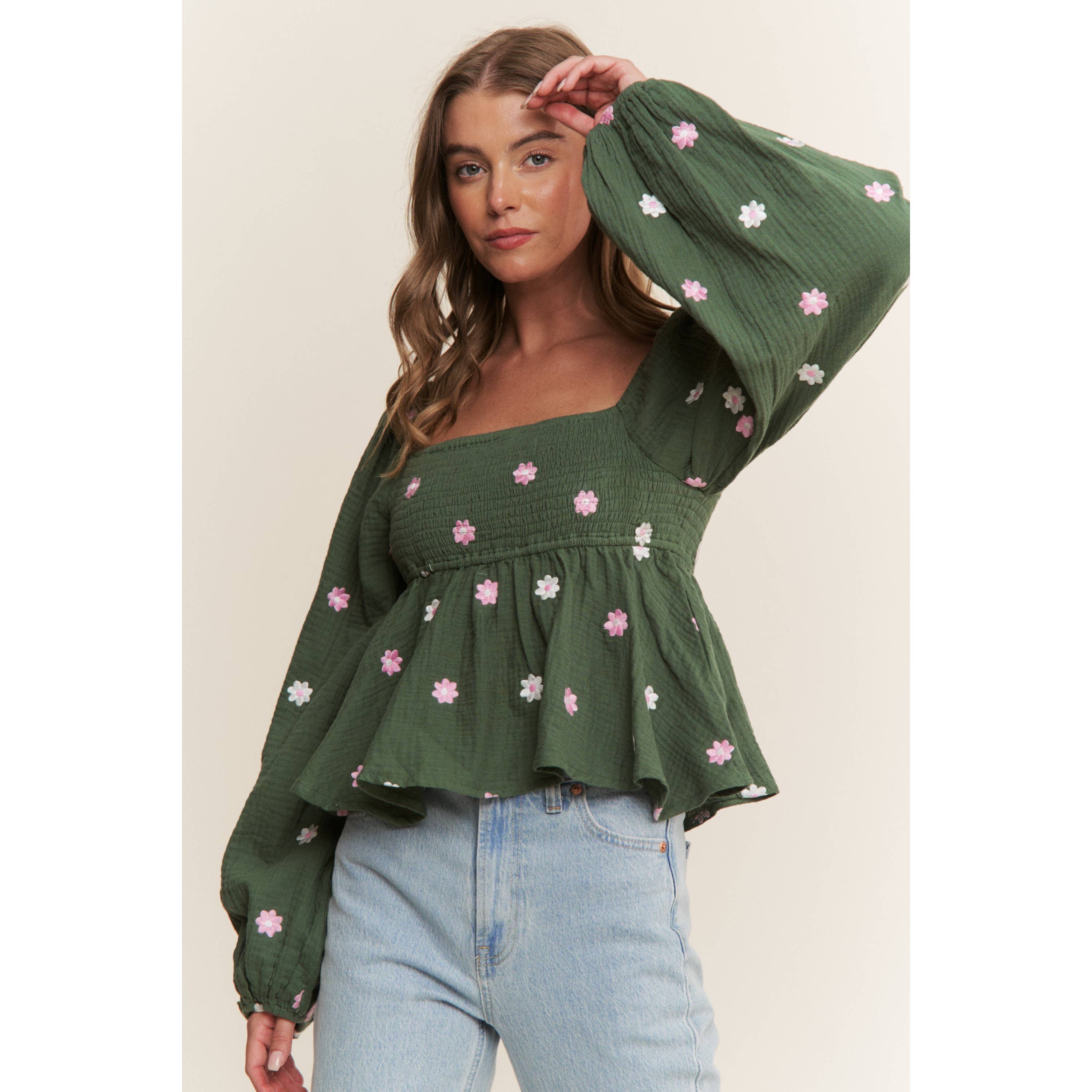 Sweet Generis – wholesale Lounge top – Women's – GAUZE EMBROIDERY SMOKING BAND BABYDOLL TOP1