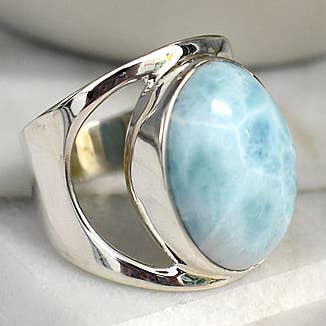 Bague ovale large en larimar Samira pour la vente par Kali Ma Designs - Sterling Silver Jewellery