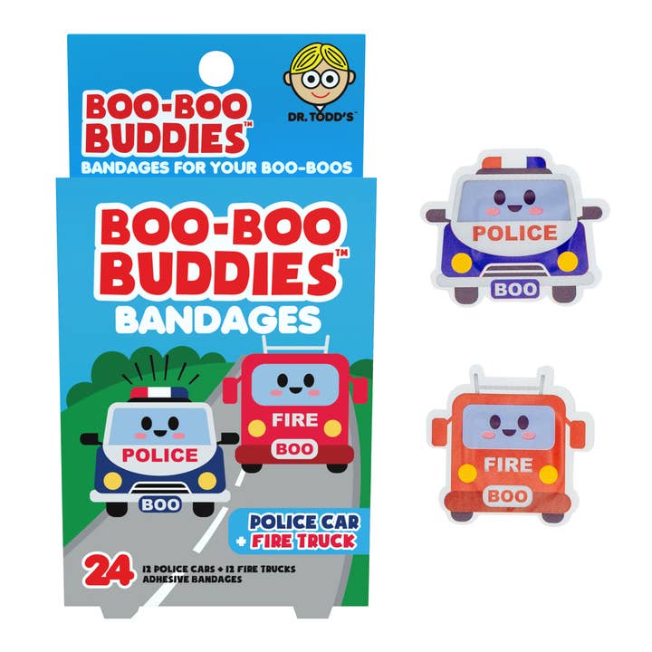 Police Car & Fire Truck Bandages 24 Ct. Dr. Todd’s Boo Boo Buddies® for wholesale by Boo Boo Buddies