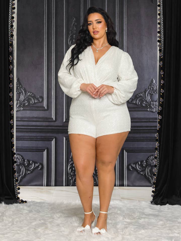 P1653RP-WINTER WHITE LONG SLEEVE PLUS SIZE ROMPER for wholesale by RICARICA INC.