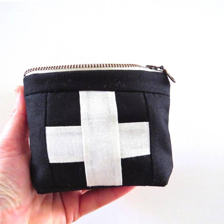 PaperFromHeaven - Wholesale First Aid Kit - Black Mini First Aid Bag - Small Swiss Cross Zipper Pouch