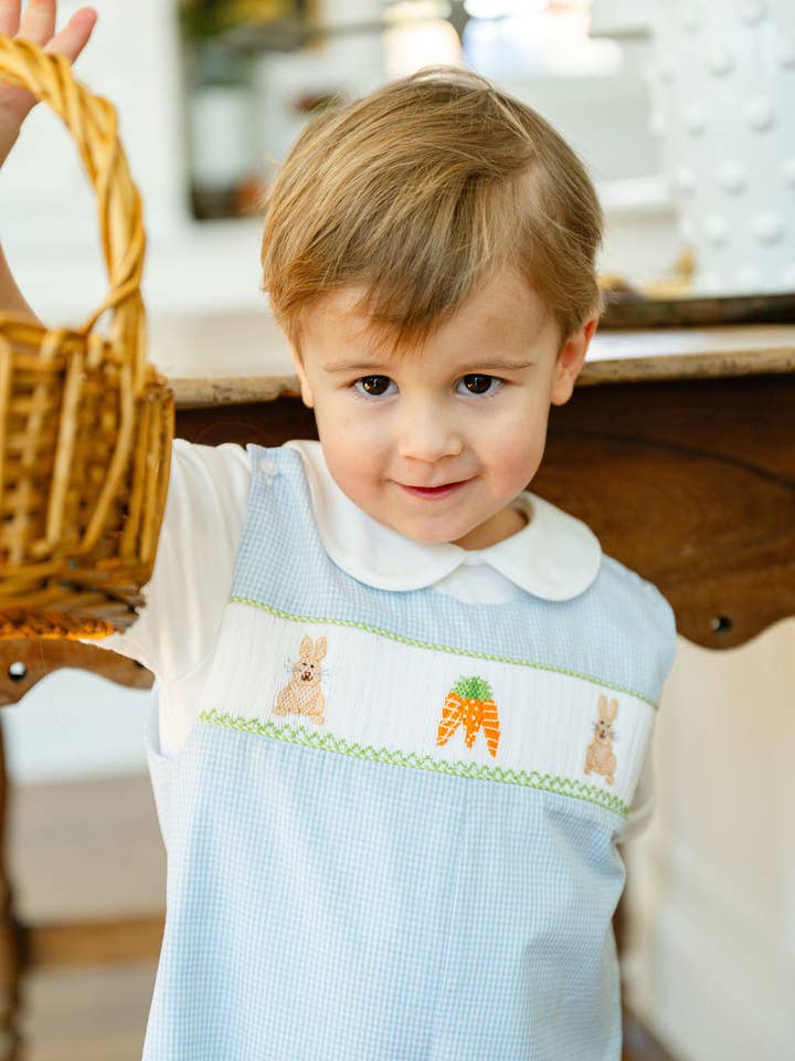 Easter Bunny and Carrots Smocked Benjamin Jonjon for wholesale by Ruth and Ralph