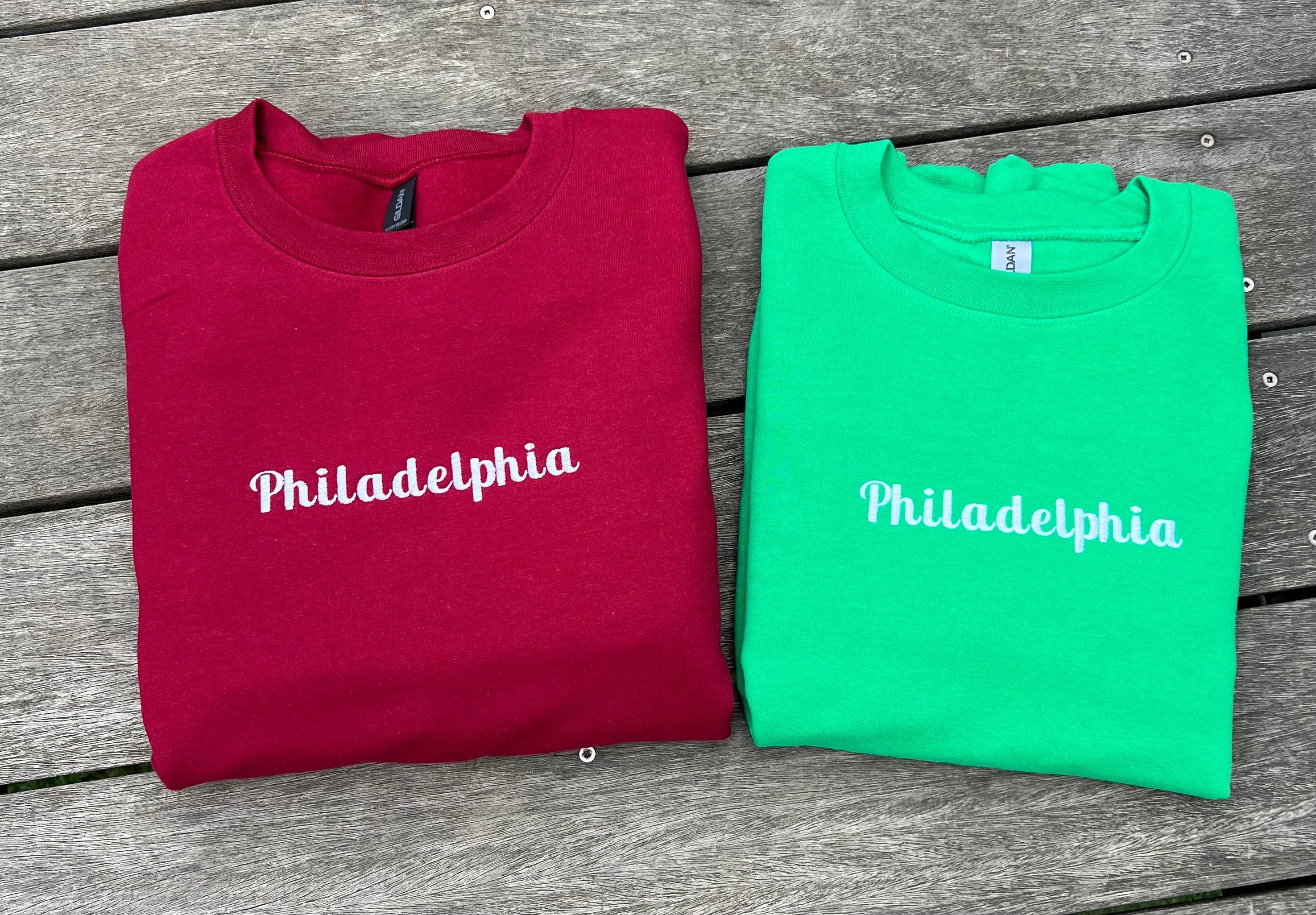 Amanda Rose Thread Co - Wholesale Sweatshirt - Women's - Philadelphia Embroidered Sweatshirt – Available in Green & Red (Copy)2