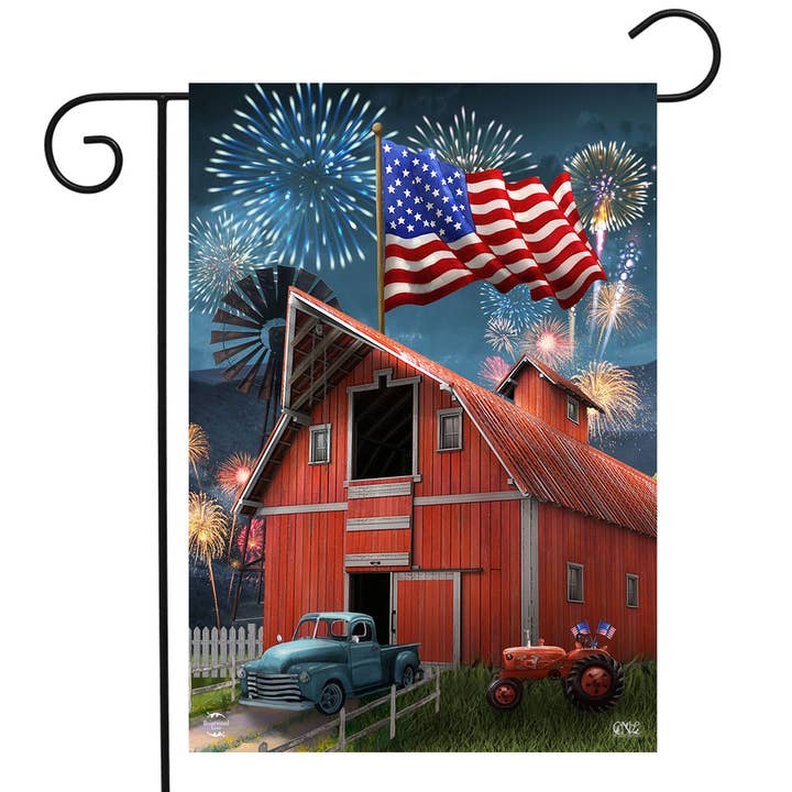American Celebration Barn Summer 4th of July Garden Flag for wholesale by Briarwood Lane