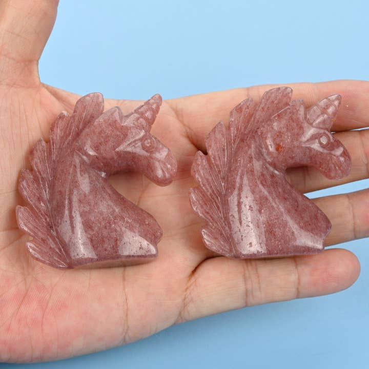 2" Natural Strawberry Quartz Unicorn Gemstone Figurine for wholesale by ilovebeadsusa