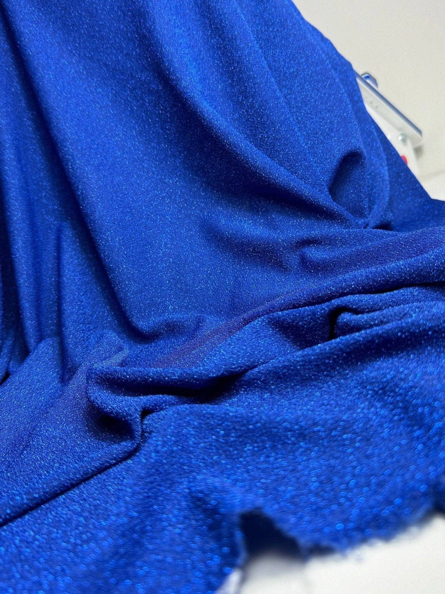 GalaTextile - Wholesale Fabric - Royal Blue Spandex Lurex Knit Fabric, 4 Way Stretch Shimmery Dance Wear Fabric, Blue Glittery Nylon Spandex By Yard, Premium Quality 60''6