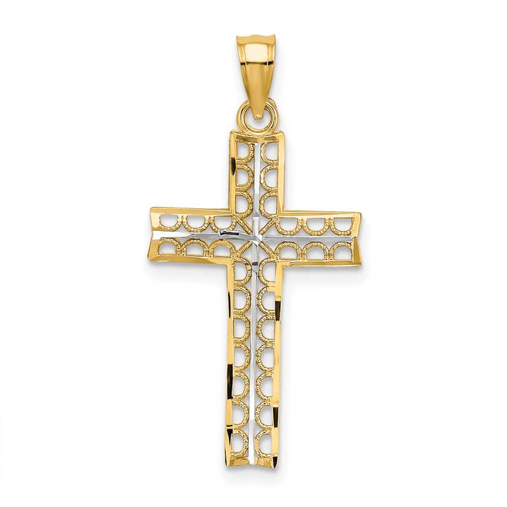 Pendentif en forme de croix en filigrane D/C en rhodium, 10 carats pour la vente par Sophia Jewelers