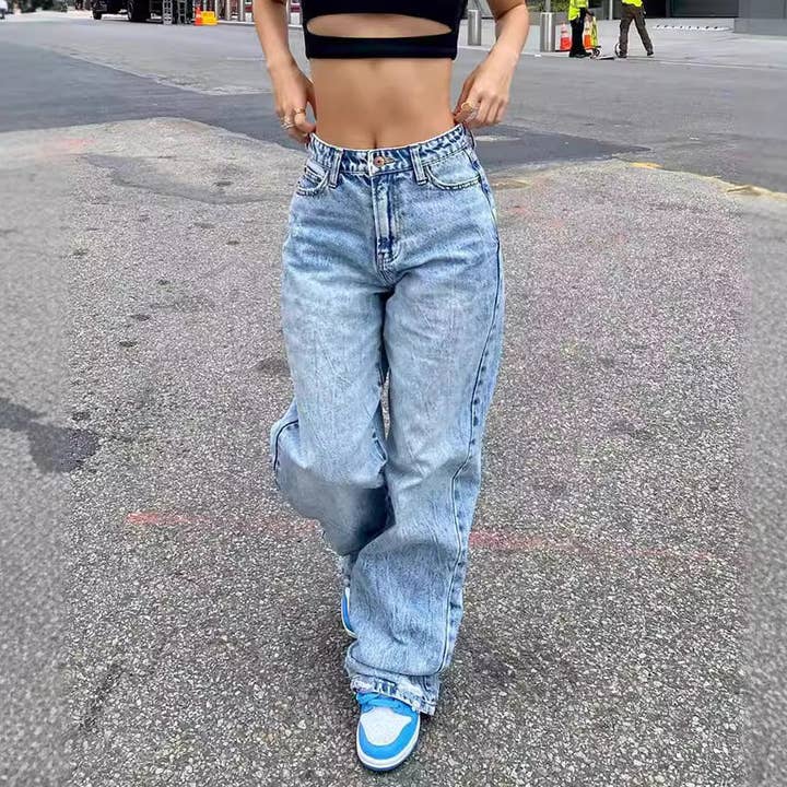 Women Casual Slim-Fit Denim Jeans in Light Blue for wholesale by SALINA TRADING INC