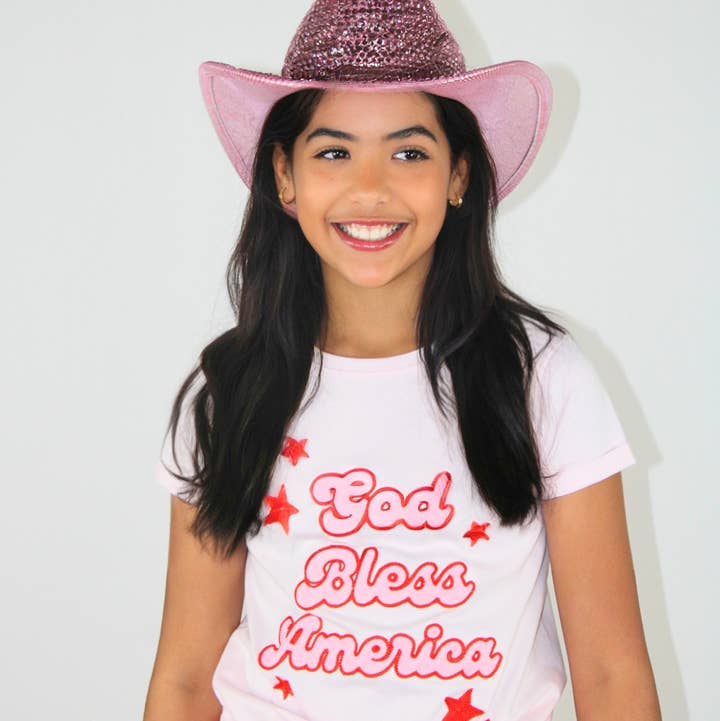God bless America front knot t-shirt - TWEEN GIRLS for wholesale by Paper Flower