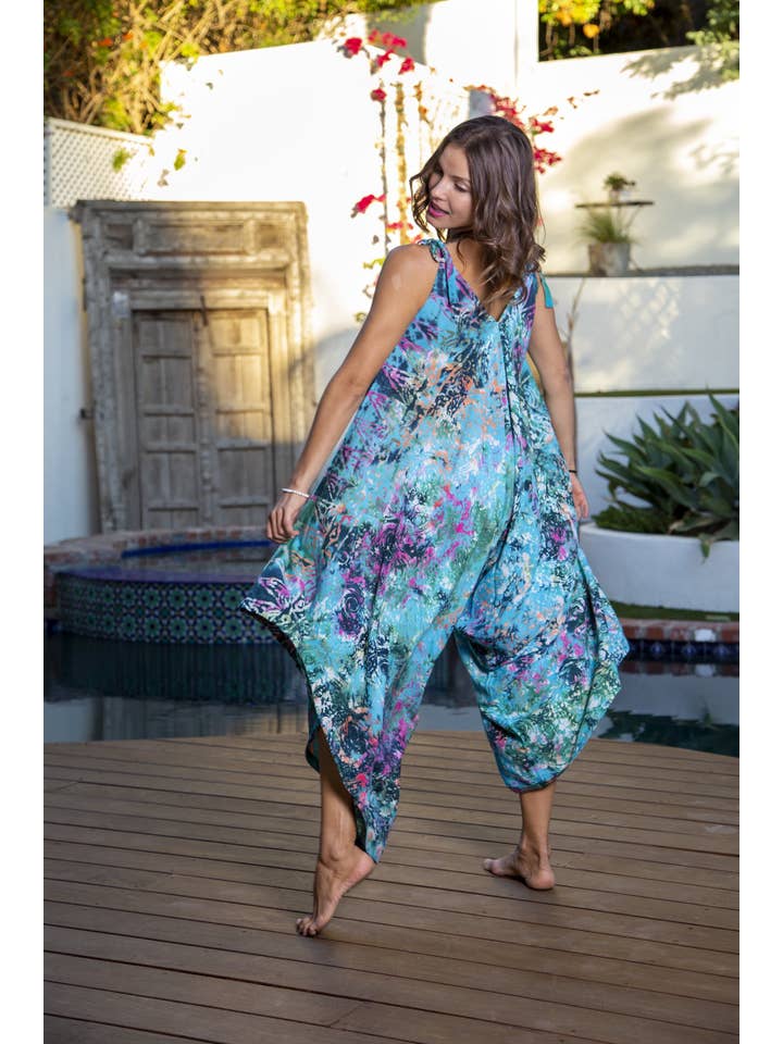 Bali Prema - Wholesale Jumpsuit - Women's - Womens Gypsy Jumpsuit in Bahamas Teal Rainbow Paisley Sarong