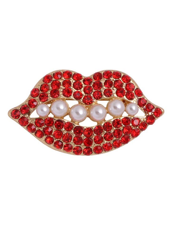 Pearl Lips Rhinestone Brooch PA3470 for wholesale by Ole