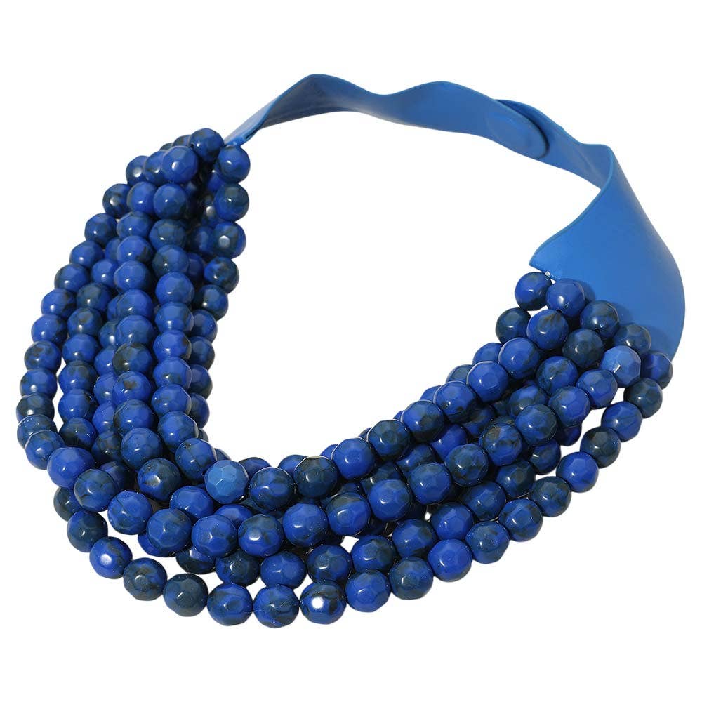 Madeline Love - Vendita all'ingrosso Collane di perline/perle - Collana magnetica a strati multistrato con perline a sfera in acrilico sfaccettato marmorizzato e finta pelle.2