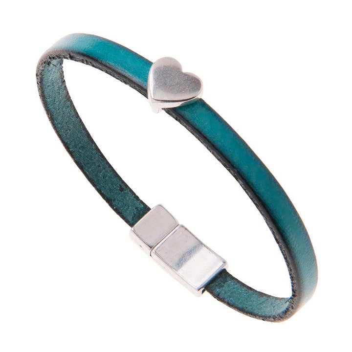 Pulseira de Couro com Pendente de Coração Prateado por atacado de Carrie Elspeth Jewellery