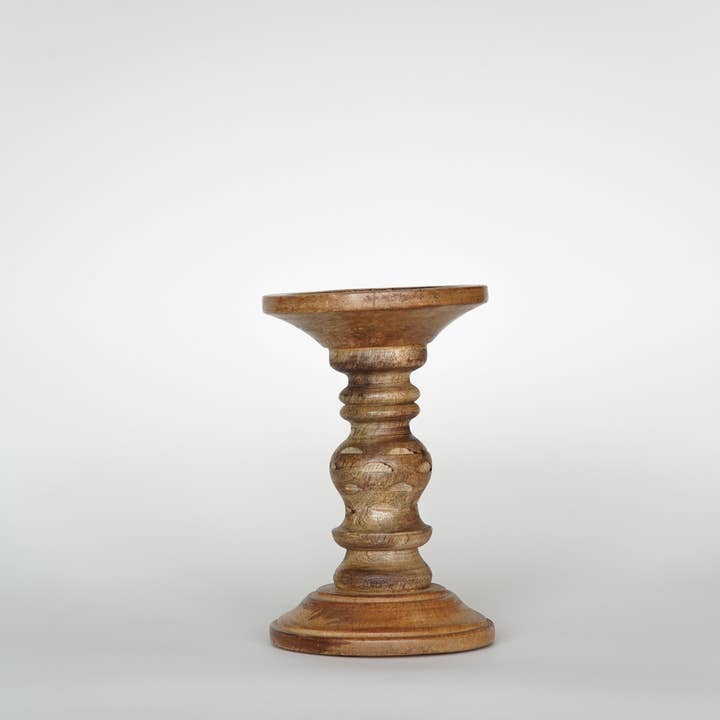 Handmade Wallnut Mango Wood Set Of One Pillar Candle Holder for wholesale by BBH Homes LLC