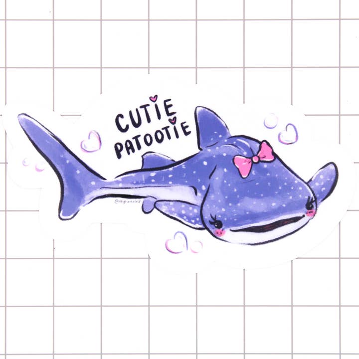 Cutie Whale Shark Vinyl Sticker for wholesale by Amy Hartelust Art and Illustration