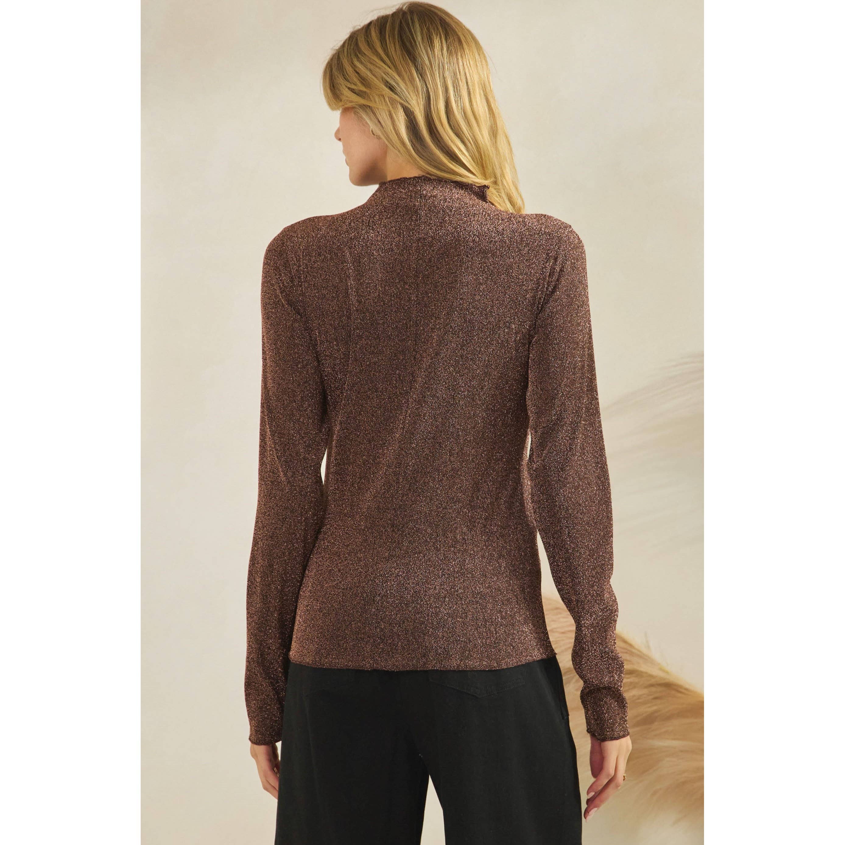 Sage + Fig – wholesale Blouse – Women’s – GLITTER MOCK NECK STRETCHY FITTED TOP (ST7493)8