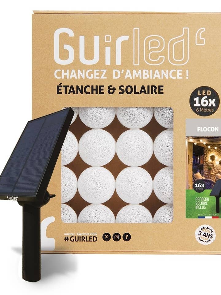 Guirnalda solare impermeabile da esterno con luci LED a forma di fiocco di neve, 16 sfere per la vendita all'ingrosso da parte di Guirled