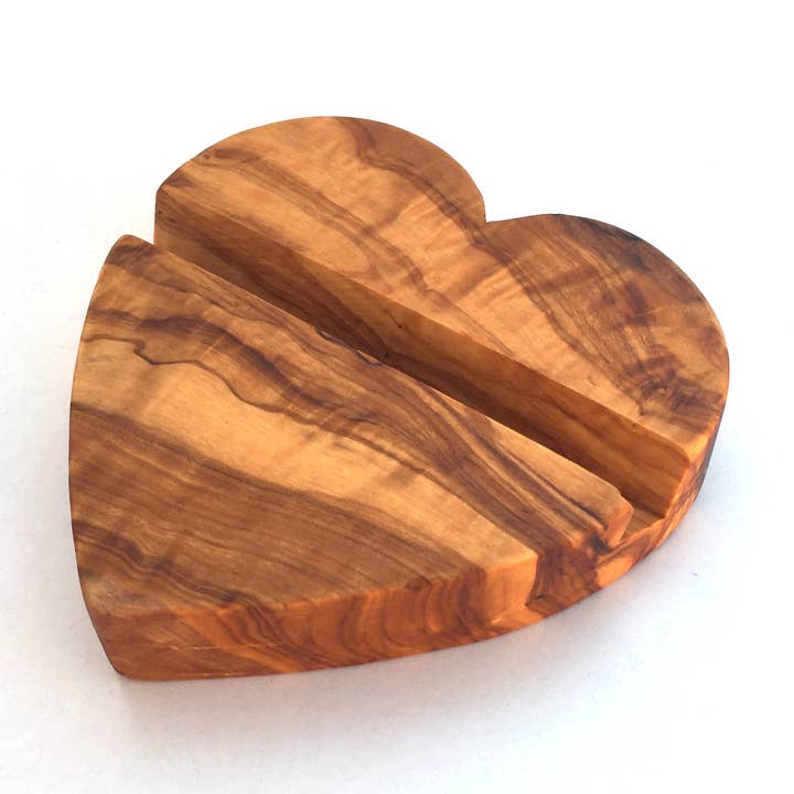 Support pour smartphone, tablette, support pour téléphone portable, cœur en bois d'olivier pour la vente par medina mood