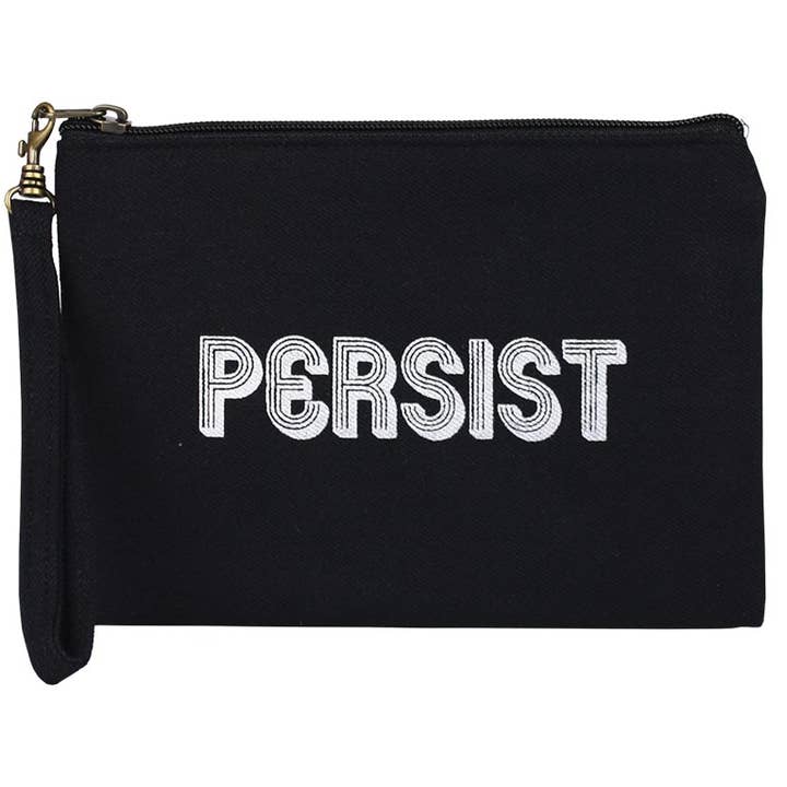 Persist Wristlet Pouch - Feminist Gift - Cotton Canvas for wholesale by Malia Designs