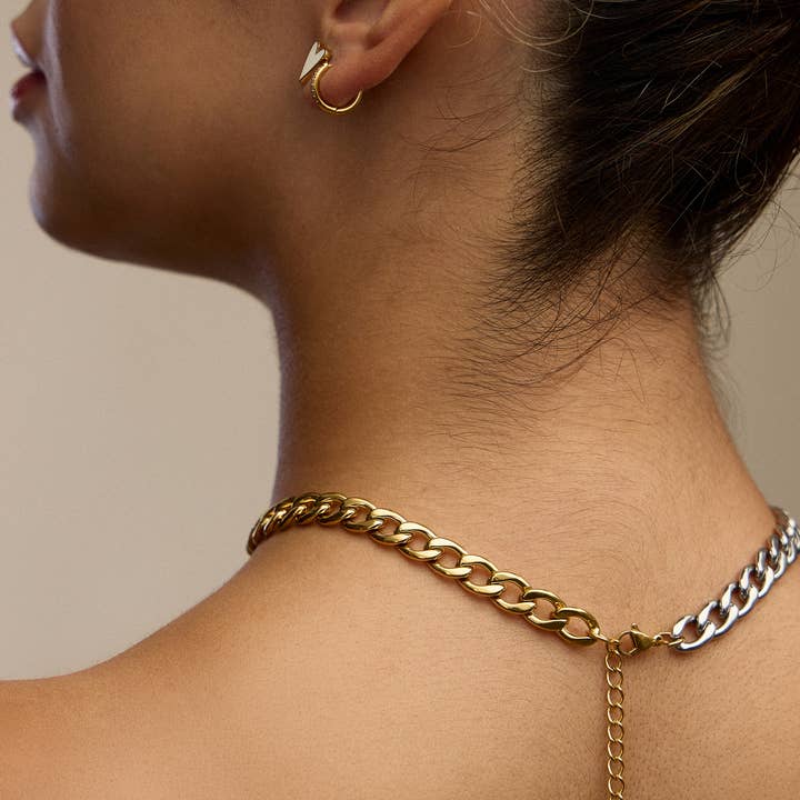 Gold & Silver 18K Gold Plated Stainless Steel Necklace for wholesale by Lilla Haven