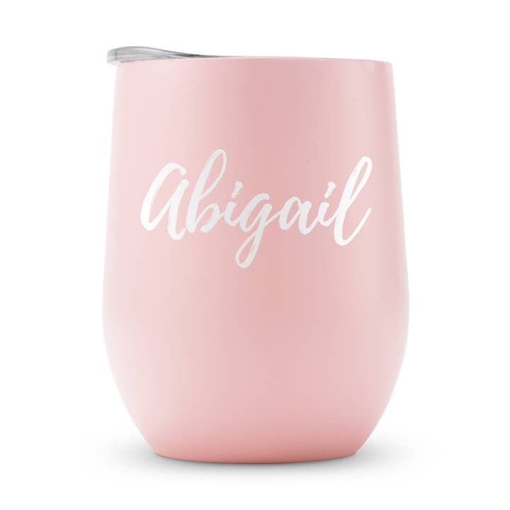 12 oz. Stemless Travel Tumbler - Calligraphy for wholesale by Weddingstar Inc.